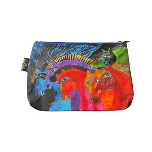 Laurel Burch Sun N Sand Horses Cosmetic Bag Canvas Zipper Pouch Colorful Art